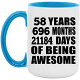 58th Birthday 58 Years 696 Months 21184 Days Of Awesome - 15oz Accent Mug Blue