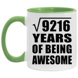 96th Birthday Square Root of 9216 Years of Being Awesome - 11oz Accent Mug Green