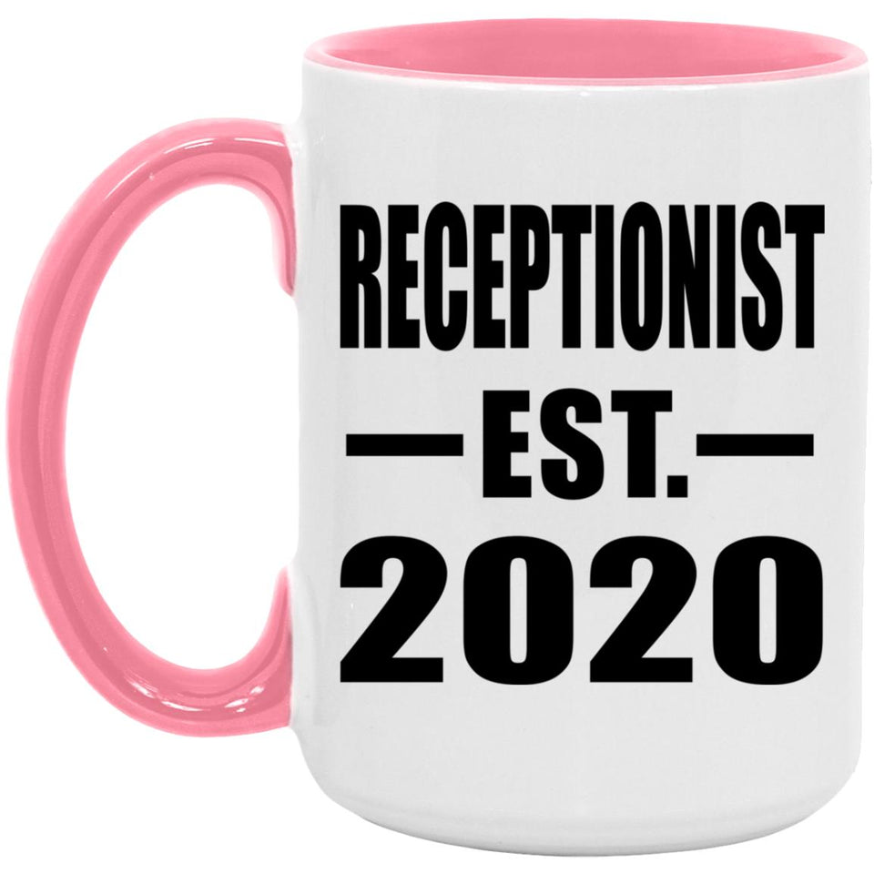 Receptionist Established EST. 2020 - 15oz Accent Mug Pink