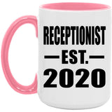 Receptionist Established EST. 2020 - 15oz Accent Mug Pink