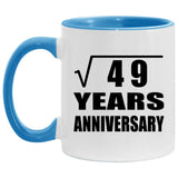7th Anniversary Square Root of 49 Years Anniversary - 11oz Accent Mug Blue
