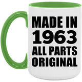 61st Birthday Made in 1963 All Parts Original - 15oz Accent Mug Green