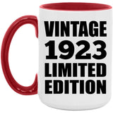101st Birthday Vintage 1923 Limited Edition - 15oz Accent Mug Red