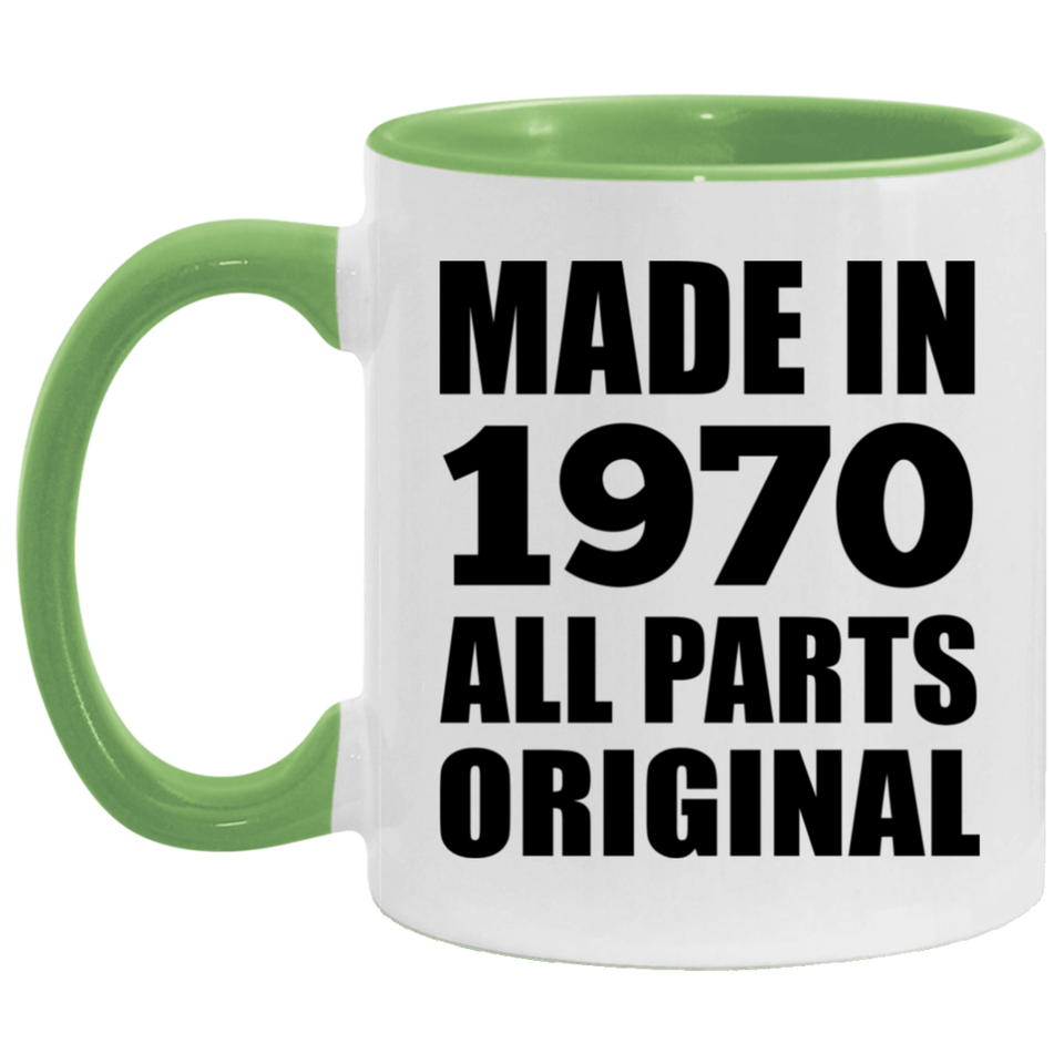 54th Birthday Made in 1970 All Parts Original - 11oz Accent Mug Green