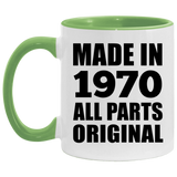 54th Birthday Made in 1970 All Parts Original - 11oz Accent Mug Green