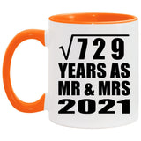 27th Anniversary Square Root of 729 Years As Mr & Mrs 2021 - 11oz Accent Mug Orange