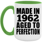 62nd Birthday Made In 1962 Aged to Perfection - 15oz Accent Mug Green