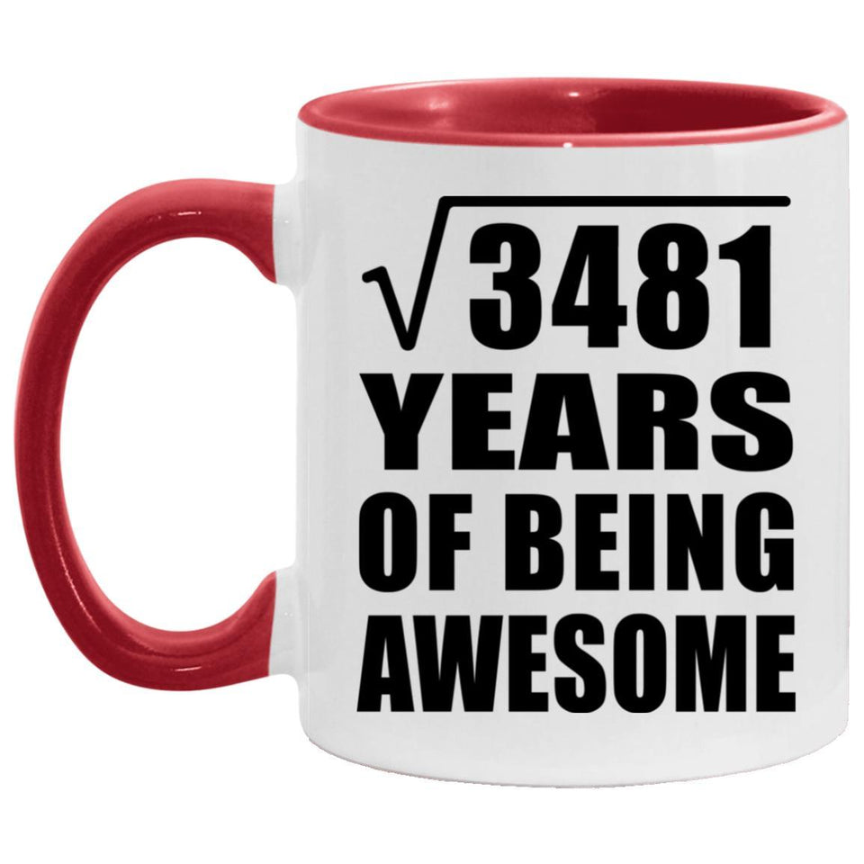 59th Birthday Square Root of 3481 Years of Being Awesome - 11oz Accent Mug Red