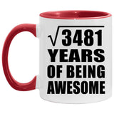 59th Birthday Square Root of 3481 Years of Being Awesome - 11oz Accent Mug Red