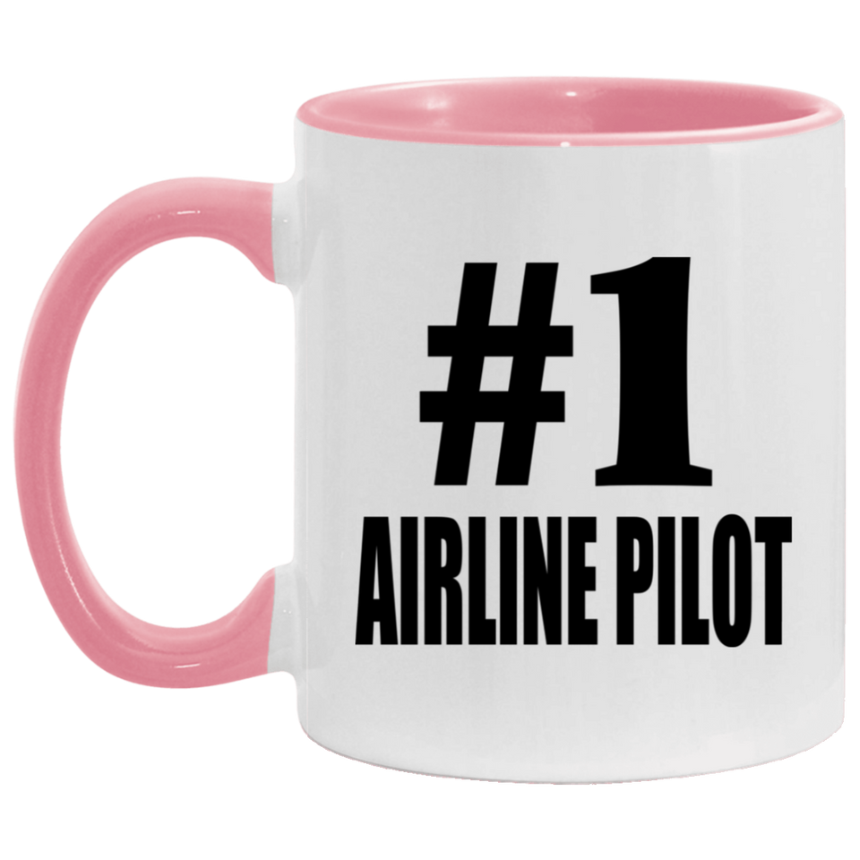 Number One #1 Airline Pilot - 11oz Accent Mug Pink