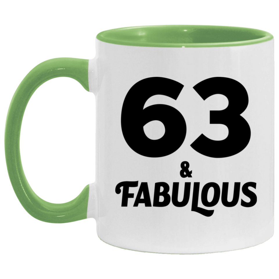63rd Birthday 63 & Fabulous - 11oz Accent Mug Green