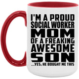 Proud Social Worker Mom Of Awesome Son - 15oz Accent Mug Red