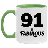 91st Birthday 91 & Fabulous - 11oz Accent Mug Green