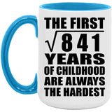 29th Birthday Square Root of 841 Years of Childhood - 15oz Accent Mug Blue
