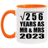16th Anniversary Square Root of 256 Years As Mr & Mrs 2023 - 11oz Accent Mug Orange