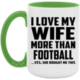 I Love My Wife More Than Football - 15oz Accent Mug Green
