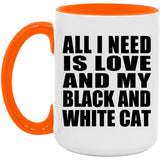 All I Need Is Love And My Black And White Cat - 15oz Accent Mug Orange