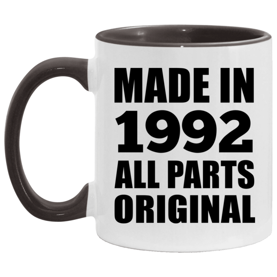 32nd Birthday Made in 1992 All Parts Original - 11oz Accent Mug Black