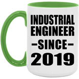 Industrial Engineer Since 2019 - 15oz Accent Mug Green