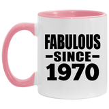 54th Birthday Fabulous Since 1970 - 11oz Accent Mug Pink