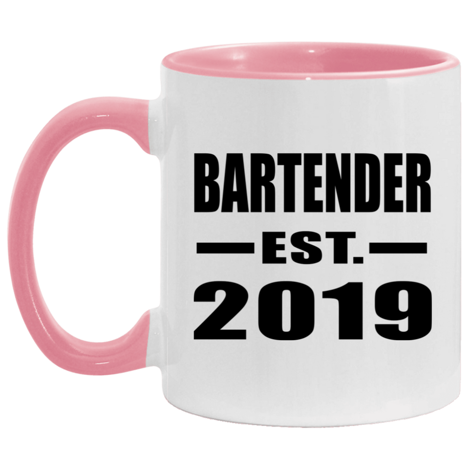 Bartender Established EST. 2019 - 11oz Accent Mug Pink