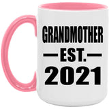 Grandmother Established EST. 2021 - 15oz Accent Mug Pink