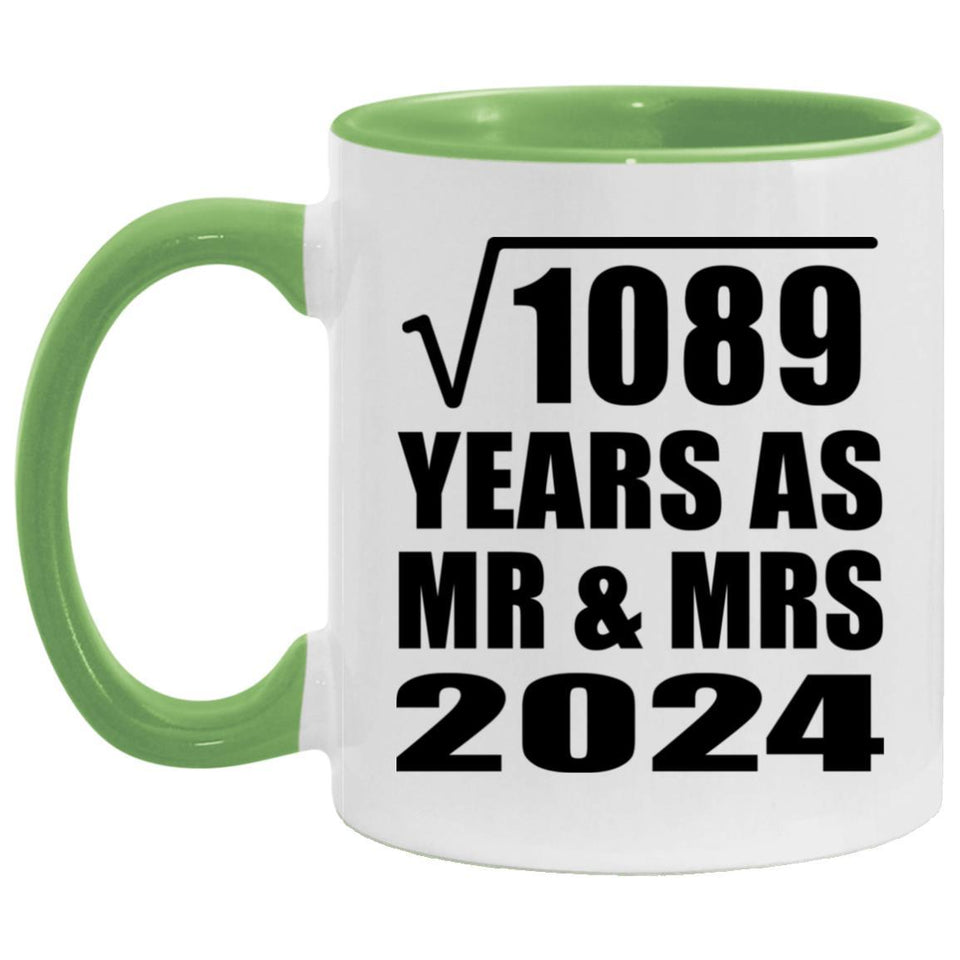 33rd Anniversary Square Root of 1089 Years As Mr & Mrs 2024 - 11oz Accent Mug Green