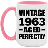 61st Birthday Vintage 1963 Aged Perfectly - 15oz Accent Mug Pink
