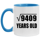 97th Birthday Square Root of 9409 Years Old - 11oz Accent Mug Blue