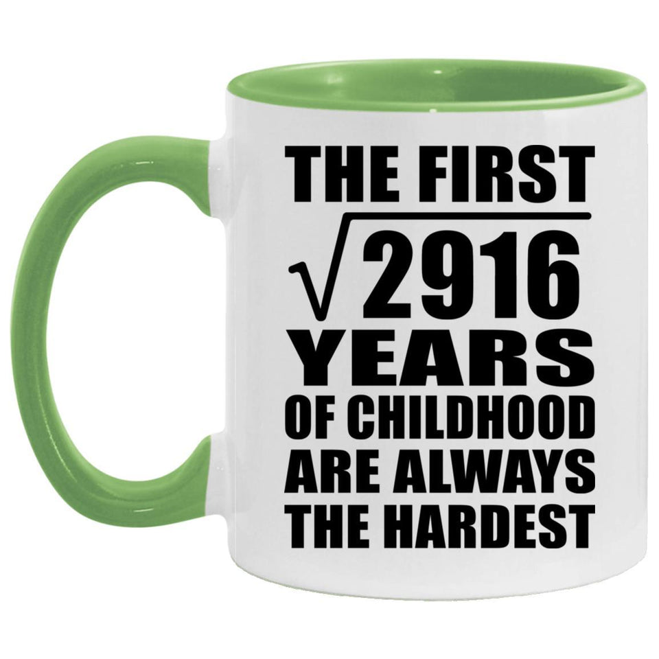 54th Birthday Square Root of 2916 Years of Childhood - 11oz Accent Mug Green