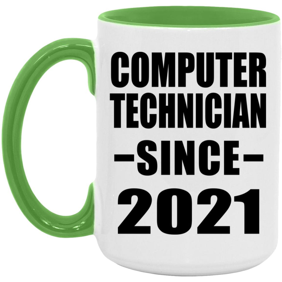 Computer Technician Since 2021 - 15oz Accent Mug Green
