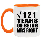 11th Anniversary Square Root of 121 Years of Being Mrs Right - 11oz Accent Mug Orange