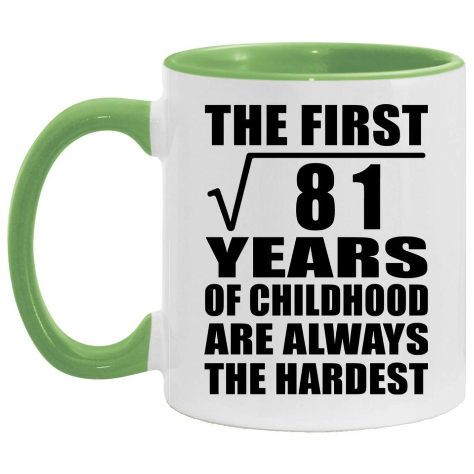 9th Birthday Square Root of 81 Years of Childhood - 11oz Accent Mug Green