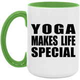 Yoga Makes Life Special - 15oz Accent Mug Green