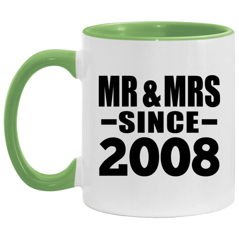 16th Anniversary Mr & Mrs Since 2008 - 11oz Accent Mug Green