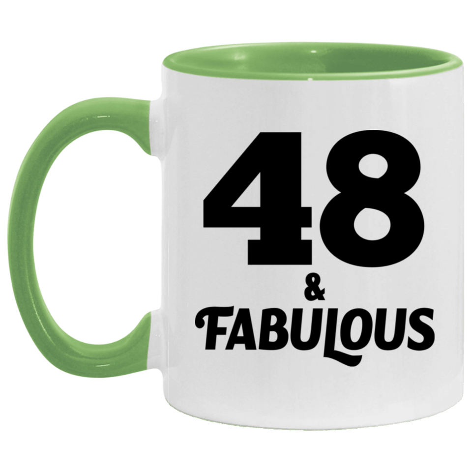 48th Birthday 48 & Fabulous - 11oz Accent Mug Green