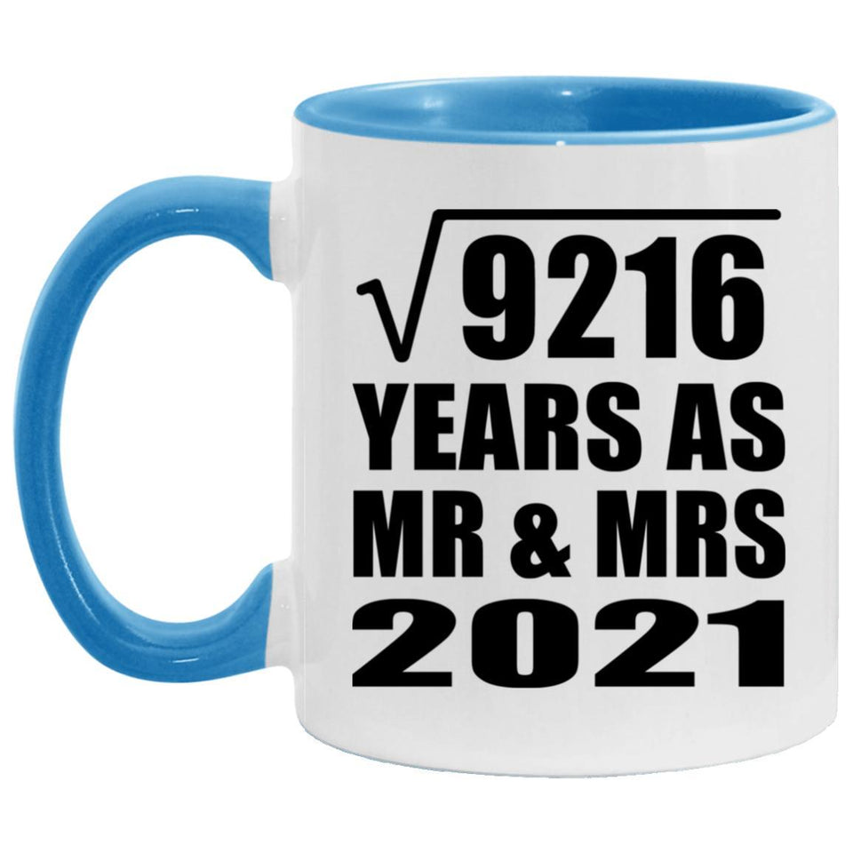 96th Anniversary Square Root of 9216 Years As Mr & Mrs 2021 - 11oz Accent Mug Blue