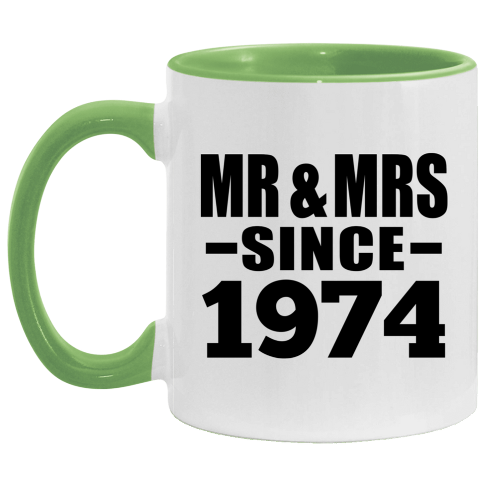 50th Anniversary Mr & Mrs Since 1974 - 11oz Accent Mug Green