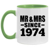 50th Anniversary Mr & Mrs Since 1974 - 11oz Accent Mug Green