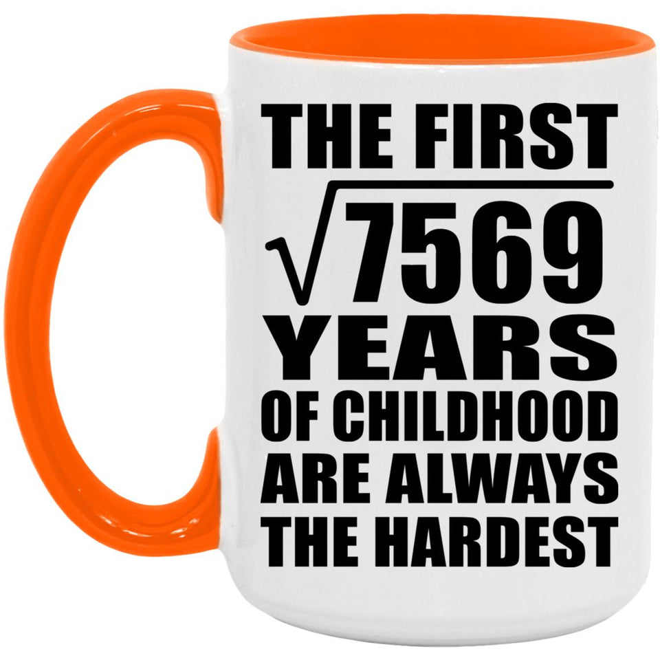 87th Birthday Square Root of 7569 Years of Childhood - 15oz Accent Mug Orange