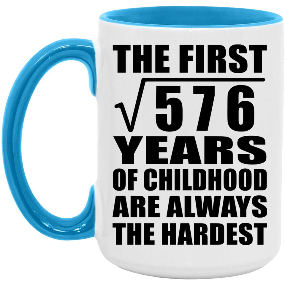 24th Birthday Square Root of 576 Years of Childhood - 15oz Accent Mug Blue