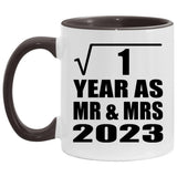 1st Anniversary Square Root of 1 Year As Mr & Mrs 2023 - 11oz Accent Mug Black