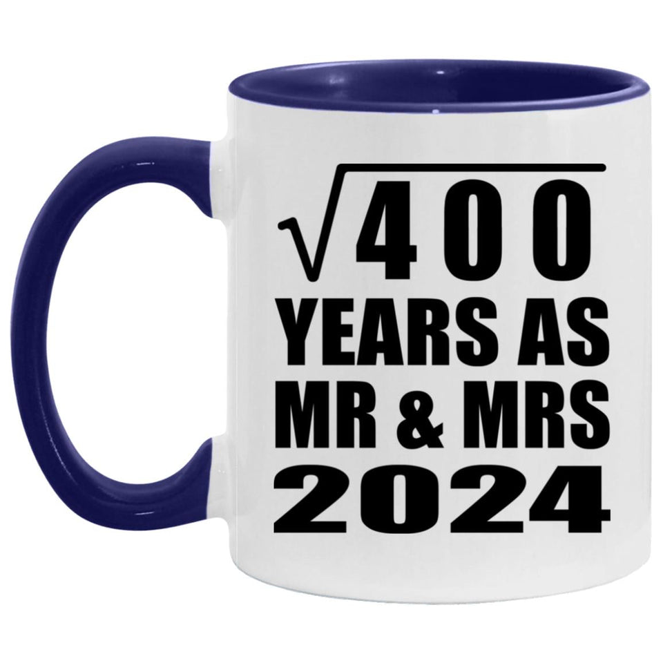 20th Anniversary Square Root of 400 Years As Mr & Mrs 2024 - 11oz Accent Mug Purple