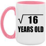 4th Birthday Square Root of 16 Years Old - 15oz Accent Mug Pink
