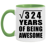 18th Birthday Square Root of 324 Years of Being Awesome - 11oz Accent Mug Green
