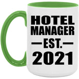 Hotel Manager Established EST. 2021 - 15oz Accent Mug Green