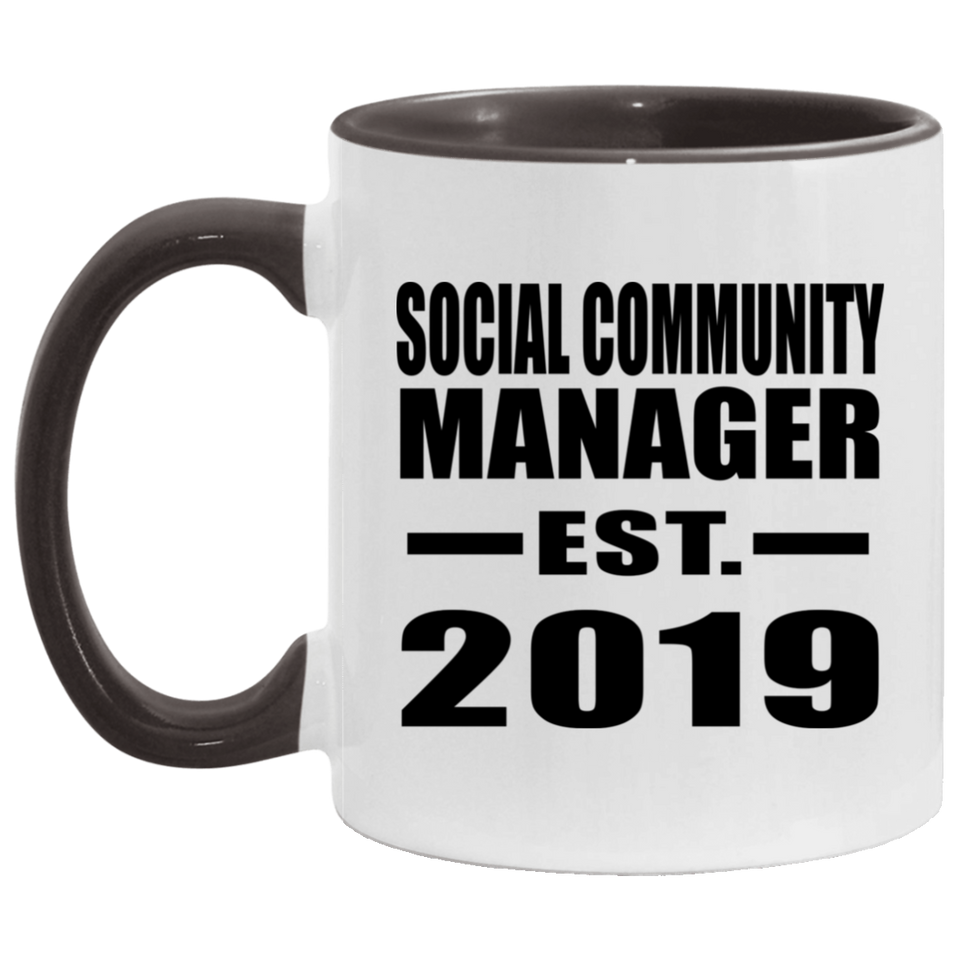 Social Community Manager Established EST. 2019 - 11oz Accent Mug Black