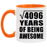 64th Birthday Square Root of 4096 Years of Being Awesome - 11oz Accent Mug Orange