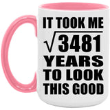59th Birthday Took Square Root of 3481 Years To Look Good - 15oz Accent Mug Pink