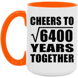 80th Anniversary Cheers To Square Root of 6400 Years Together - 15oz Accent Mug Orange